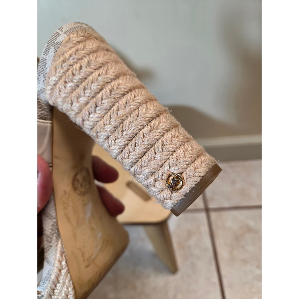 Michael Kors MK Logo Espadrille Platform Sandals White Cream Block Heel Size 8 - Picture 11 of 11